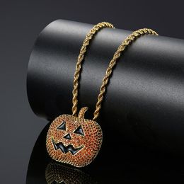 Pendant Necklaces Halloween Funny Pumpkin Necklace Twist Chain Bling Iced Out Cubic Zircon Men's Hip Hop Charms Jewellery Gifts