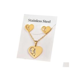 Earrings Necklace Trendy Gold Colour Geometric Love Heart Shape Pendant Sets Stainless Steel For Women Gift Drop Delivery Jewellery Ot7Ji