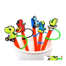 Drinking Straws Custom Dinosaur Sile St Toppers Accessories Er Charms Reusable Splash Proof Dust Plug Decorative 8Mm Party Homefavor Dhmwb