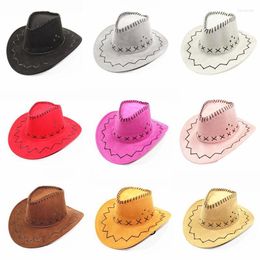 Berets Western Outdoor Beach Cowgirl Cowboy Hat Sun Visor Panama Women Men Children Large Brim Parent-child Travel Cap Black WhiteBerets Oli