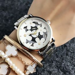 Fashion M Flower Hollow dial design Brand Watches women's Girl style Metal steel band Quartz Wrist Watch M732534