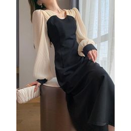 Casual Dresses Black Dress Long-sleeved Hepburn Style 2023 Summer Mid-length Skirt French Little White DressesCasual