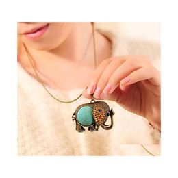 Pendant Necklaces Bohemian Style Elegant Sweater Necklace Womens Vinrage Turquoise Rhinstone Chains Drop Delivery Jewellery Pendants Dhf2O