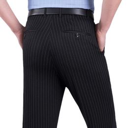 Men's Suits & Blazers Dress Summer Trousers For Man Mulberry Silk Business Formal Flat High Waist Loose Suit Pants Office Striped Mens ThinM