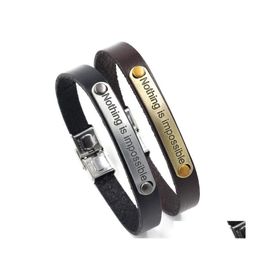 Charm Bracelets Nothing Is Impossible Inspirational For Women Men Unisex Letter Leather Wristband Bangle Fashion Jewellery Gift Drop De Otep5