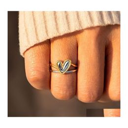 Band Rings Fashion Jewellery Love Ring Set For Women Irregar Twopiece Heart Shape Opening Drop Delivery Dhpwq