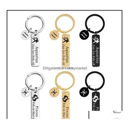 Key Rings Jewellery Gold 12 Star Sign Horoscope Keychain Stainless Steel Bar Gemini Taurus Virgo Month Ring Bag Hangs Fashion Will And Dhxr5