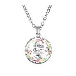 Pendant Necklaces Religion Bible Scripture Necklace For Women Christians Verses Letter Flower Glass Cabochon Chains Faith Jewelry Gi Otpqe