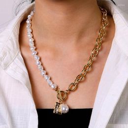 Pendant Necklaces Vintage Baroque Irregular Pearl Lock Chains Necklace 2023 Geometric Aangel Love For Women Punk JewelryPendant Godl22