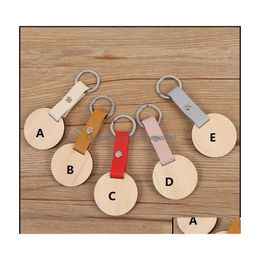 Key Rings Jewellery Natural Wooden Disc Keychain Wholesale Personalised Custom Letters Blank Pu Leather O Wood Disc Pendant Drop Delive Dhlwh