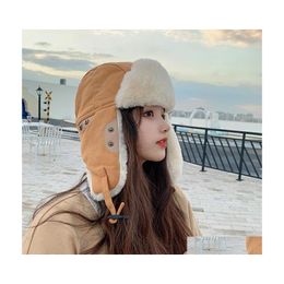 Beanie/Skull Caps Cold Winter Women Warm Plush Fur Hats Ear Protector Outside Riding Skiing Pilot Bomber 1917 T2 Drop Delivery Fashi Dhj0B