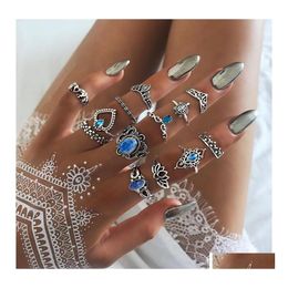 Band Rings Fashion Jewellery Ancient Sier Knuckle Ring Set Crown Heart Elephant Turtle Stacking Midi 13Pcs/Set Drop Delivery Dhik9