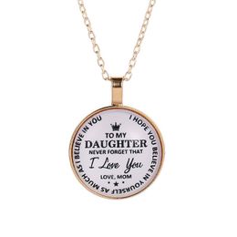 Pendant Necklaces Creative Letter Necklace Personality To My Daughter Round Card Long Clavicle Chain Fashion Family Gift Jewellery Wholesale