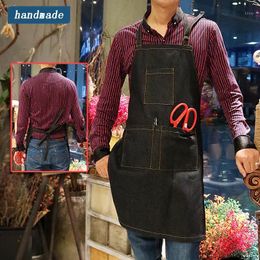 Aprons Sale Fashion Denim Funny Apron For Woman Men With Pocket Cotton Cafe Chef Cowboy Uniform Unisex Kitchen Waiter Cooking