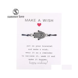 Link Chain Make A Wish Card Bracelet Simple Elegant Wax Rope Adjustable Mtishapes Pendant Woven Bracelets For Women Girls Drop Deli Dhiw1