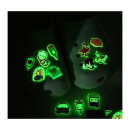 Shoe Parts Accessories Moq 50Pcs Luminous Croc Charms Medicine Style Cartoon 2D Soft Pvc Fluorescent Clog Decorations Glow In The Dhqsa