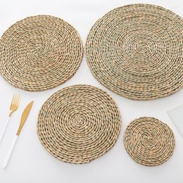 Table Mats Japanese Style Hand-Woven Insulation Placemat Anti-Scald Pan Mat Cup Bowl Tea Tatami Zen Seat Yoga Home