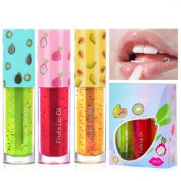Lip Gloss 3pcs Fruit Series Oil Glass Moisturizing Transparent Exfoliating Lightenings Lines 5ml 3