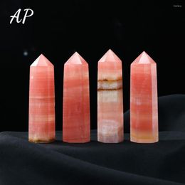 Decorative Figurines Natural Crystal Point Pink Caribbean Calcite Column Health Energy Gem Hexagonal Prism Tower Ornament