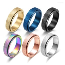 Wedding Rings 6mm Spinner Ring For Women Men Stress Release Rotatable Sandblasting Stainless Steel Bands Casual Tail Exquisite