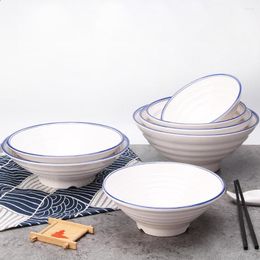 Bowls Blue Edge Noodle House Special Bowl Commercial Anti-fall Melamine Tableware Plastic Imitation Porcelain Soup