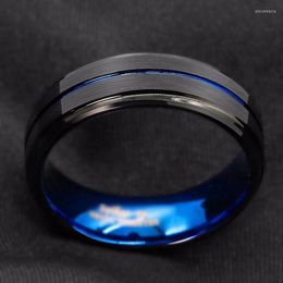 Wedding Rings Men's Fashion 8MM Black Brushed Ladder Edge Tungsten Ring Blue Groove Men Gifts