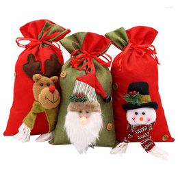 Christmas Decorations 3 Pack Fabric Gift Bags With Drawstring Candy Santa Sack Claus Snowman Reindeer Embroidered Bag