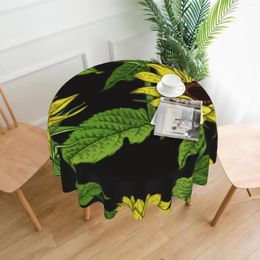 Table Cloth Sunflower Floral Tablecloth Leaves 60 Inch Round Polyester For Party Picnic Tabletop Dining Roo