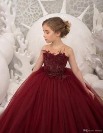 Girl Dresses Ball Gown Kids Dark Burgundy Pageant Dress Special Ocassion Birthday Party Girls Aged 6-14 Years