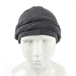 Berets Men Turban HeadWrap HaloTurban Durag Comfy Chemo Hat Satin Lined HeadScarf Muslim Hijab