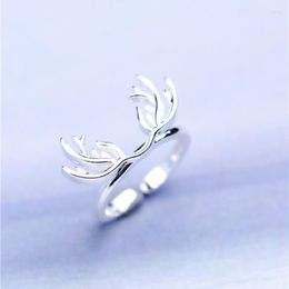 Wedding Rings Simple Crystal Elk Antlers Adjustable Ring Deer Horn Silver Colour For Women Jewellery Gift Non Fading Joyas De Plata