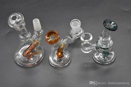 Mini Glass Bongs Water Pipes Joint-Size 14.4mm Dab Rigs Two Function Glass Bong Beaker Recycle Water Pipes In-Stock Smoking bong