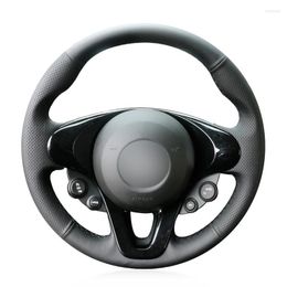 Steering Wheel Covers Hand-stitched Black PU Faux Leather Custom Car Cover For Smart Fortwo Forfour 2023