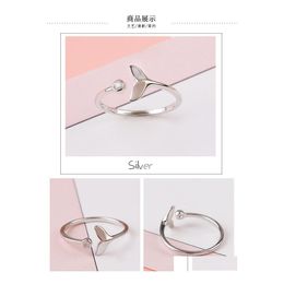 Band Rings Creativity Personality Mermaid Tears Ring Sier Crystal Opening Fishtail Fish Wave Tail Beautif Jewellery Accessories Drop De Dhqfs