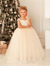 Girl Dresses Real Image Ivory Lace Flower 2023 Bow Tie Back Ball Gown Long Train Princess Girls Dress Robe Princesse Fille