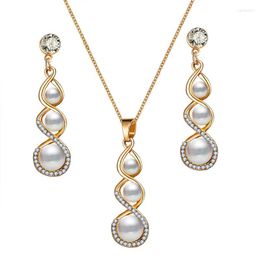Necklace Earrings Set 2023 Fashion Jewellery Big Crystal & Pearl Infinity Love For Women Trendy Gold Long Chain Necklces Bijoux Femme