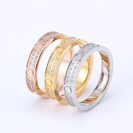 2 Rows Full Diamond Silver Love Ring Men and Women Titanium Steel Rose Gold Wedding Rings for Lovers Couple Jewellery Gift