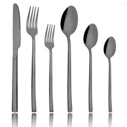 Dinnerware Sets Black Stainless Steel Set Knife Dessert Fork Tea Spoon Tableware Mirror Cutlery Kitchen Flatware Silverware