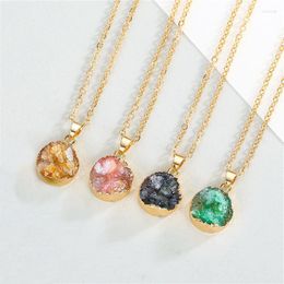 Pendant Necklaces Fashion Geode Crystal Necklace Round Natural Resin Women Jewellery Reiki ChakraPendant NecklacesPendant Elle22