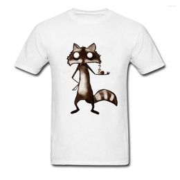 Men's T Shirts White Shirt Racoon And Snail Tops & Tees Men Tshirts Funny Design Tee-Shirts Cotton Clothes Cartoon Print T-shirt Wholesale