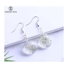 Dangle Chandelier Trendy Plant Dry Flower Earring Colorf Dried Flowers Glass Ball Earrings For Women Girls Valentines Day Jewelry Dhuyg
