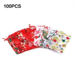 Jewelry Pouches 100 Pcs Color Mixing Christmas Drawstring Organza Gift Bag Party Women's Wedding Candy Shell Chocolate Bags