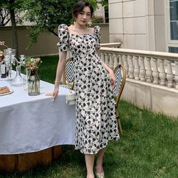 Party Dresses Women Long Slim Floral Dress Summer White Runway Vintage Korean Retro Elegant Boho Tropical Beach Vacation