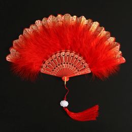 Home Decor Other Folding Soft Fluffy Hand Held Fan Chinese Style Dance Colourful Feather Flapper Burlesque Wedding Ladies Fancy Dress