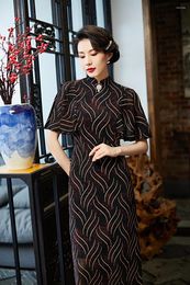 Ethnic Clothing 2023 Arrivals Women's Mandarin Collar Long Cheongsam Spring Autumn Female Formal Flocking Qipao Vestido Plus Size 4XL