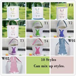 DHL Shipping Easter Egg Storage Basket Canvas Bunny Ear Bucket Creative Easter Gift Bag With Rabbit Tail Decoration 8 Styles bb0124