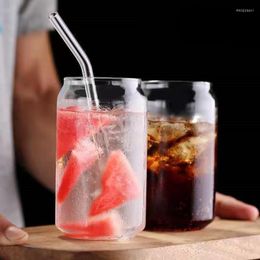 Wine Glasses 400ml/570ml Glass Fashion Water Milk Juice Simple Cup Beer Dessert Cola Can Shape Mug Transparent Drinkware Straw 1pc