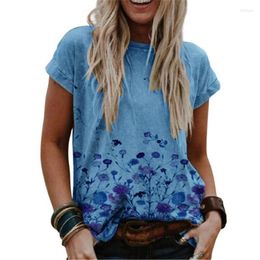 Women's T Shirts 2023 Summer Plant Flower 3D Pattern Short Sleeve Round Neck Loose Fashion Women's T-Shirt