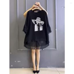 Women's Blouses Large Size Women Chiffon Summer Head Portrait Shirts Black Short Seleeve Loose Casual Blusas Tops MM0221