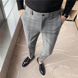 Men's Suits & Blazers Boutique Fashion Houndstooth Casual Business Suit Pants Wedding Dress Show Slim Plaid TrousersMen's